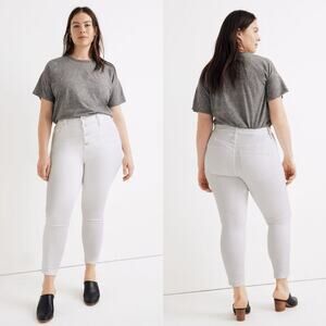 Madewell 10” High Rise Skinny Jeans White Plus 34 Button Fly Step Fray Hem